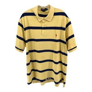 Polo Ralph Lauren Mens 2XLT Yellow Navy Striped Short Sleeve Polo Shirt Pony